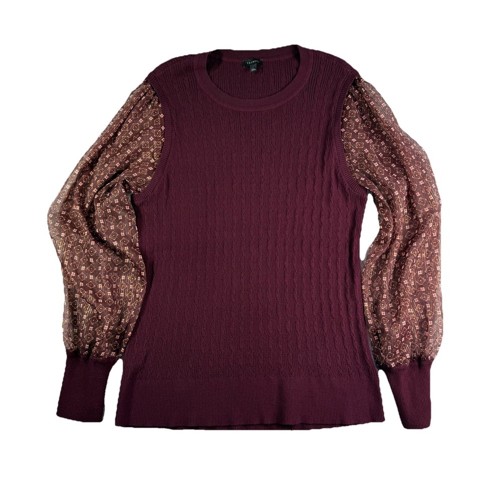 Talbots Cable Knit Sweater Women's L Sheer Long Sleeves Gold Metal Thread READ